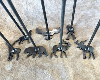 Branding Iron Set: Individual Irons Rustic Lodge Animal Grill Gift. 2"-3" in Size with 10" handle, handmade.
