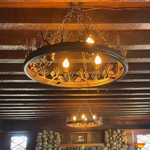 Pinecone Chandelier: Mountain Lodge Lighting Metal Ring Light Handmade in the USA image 3