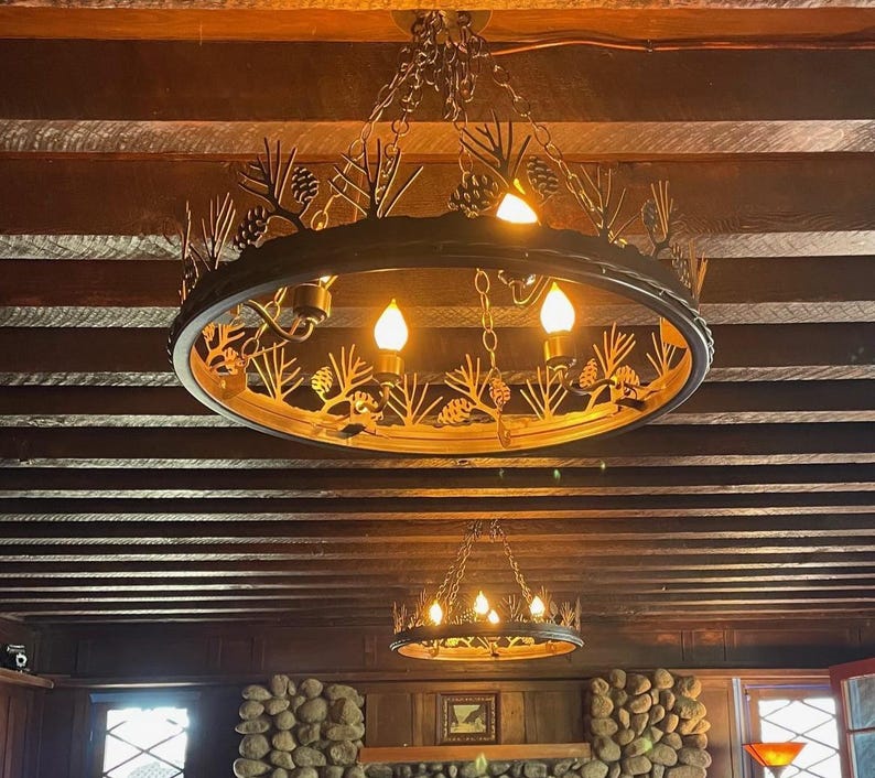 Pinecone Chandelier: Mountain Lodge Lighting Metal Ring Light Handmade in the USA image 3