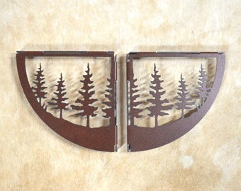 Rustic Pine Tree Shelf Brackets: Copper Patina Metal Decor