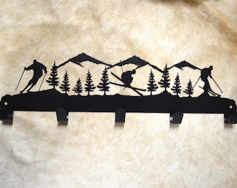 Rustic Ski Wall Hooks: Mountain Lodge Metal Decor