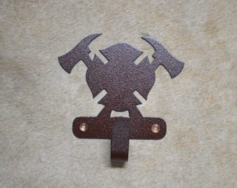 Rustic Firefighter Hook: Metal Coat Rack, First Responder Gift