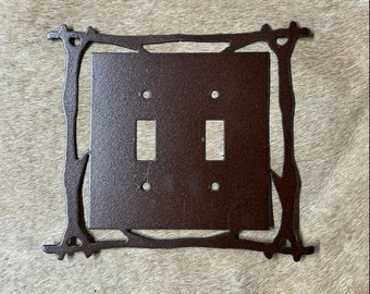 Log Switchplate Cover. All Configurations Available. Rocker Toggle GFI Plug Outlet Combinations. Rustic Metal Home Accent.