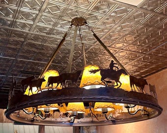 Western Chandelier Cowboy Cattle Drive Handmade Western Lighting Metal Ring Ranch Light