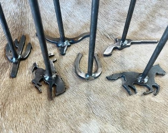 Western Branding Iron Bundle: Steak Brands, Cowboy Grill Gift, 2"-3" in size, 10" Handle, Handmade Branding Iron