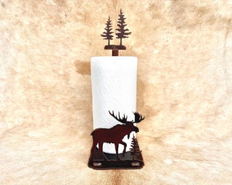 Paper Towel Holder Moose Rustic Decor Kitchen Gift Moose Metal Paper Towel Stand Rustic Kitchen Lodge Decor Moose Gift