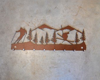 Ski Lodge Key Hanger: Metal Wall Hook, Rustic Home Decor