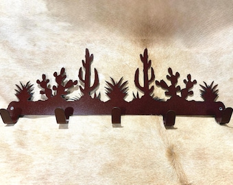 Cactus 5 Hook Wall Hanger: Rustic Entryway Organizer. Desert Wall Hooks Southwest Coat Rack