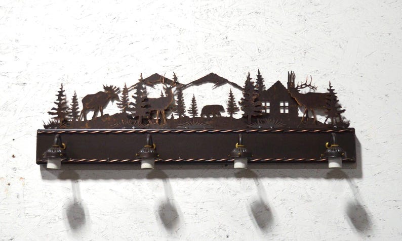 Rustic Lodge Bathroom Vanity Light: Moose, Elk, Bear, Deer image 1