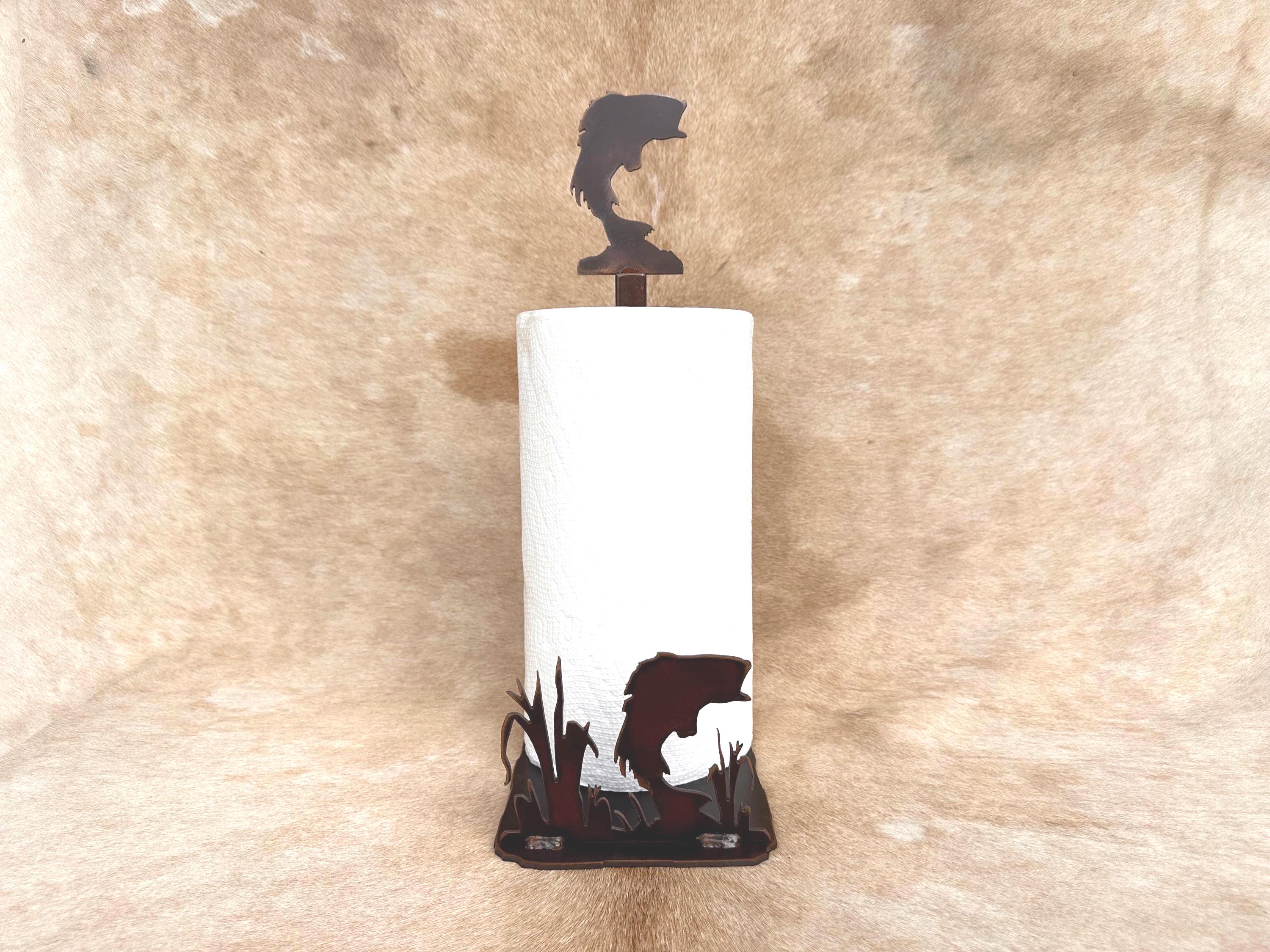 Paper Towel Holder Rustic Fish Decor Kitchen Gift Bass Metal Paper Towel Stand Rustic Kitchen Lodge Decor Fisherman Gift Rustic Lake Cabin