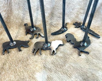 Branding Irons: Individual Steak Brands, Cooking Grill Gift 2" to 3" in size with 10" handle. Handmade in the USA