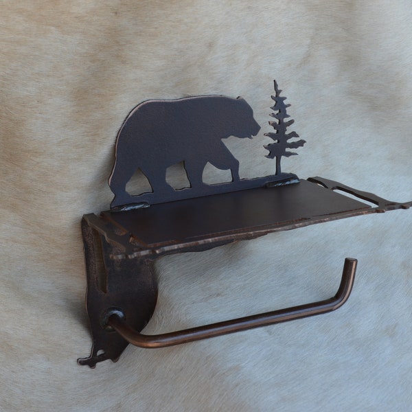 Support TP avec étagère dans n'importe lequel de nos styles, ours, wapiti, arbre, canard, orignal, porte-papier toilette, étagère pour téléphone, décoration de bain rustique, cadeau