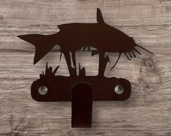 Rustic Metal Catfish Wall Hook: Fisherman Decor