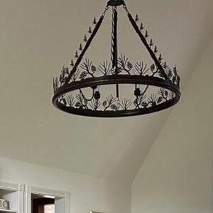 Pinecone Chandelier: Mountain Lodge Lighting Metal Ring Light Handmade in the USA image 7