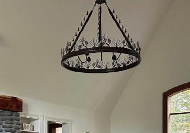 Pinecone Chandelier: Mountain Lodge Lighting Metal Ring Light Handmade in the USA image 7