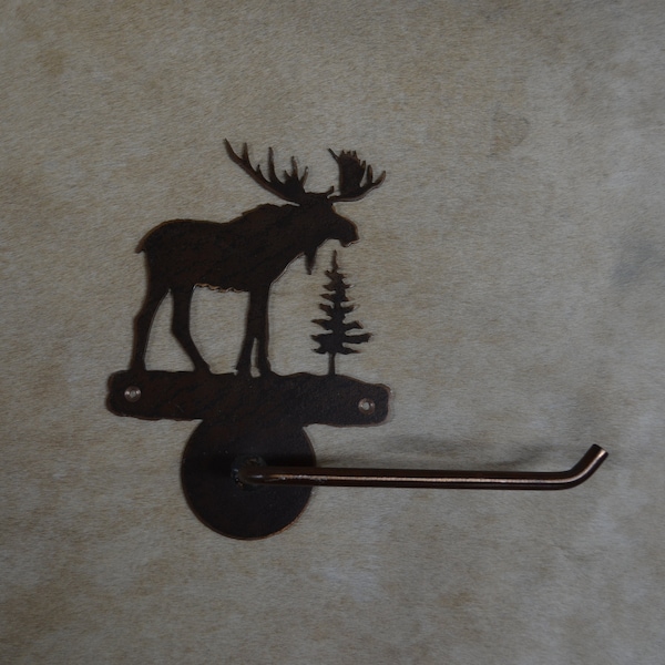 Moose TP Holder Rustic Lodge Bath Hardware Moose Gift Cabin Lakehouse Bathroom Decor Moose Handmade Metal Wall Mount Toilet Paper Gift