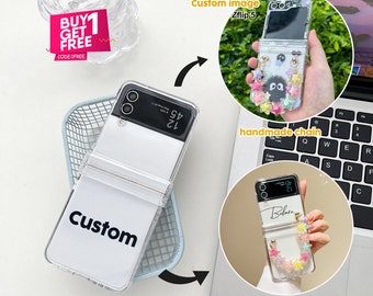 Fully Custom Image Phone Case with chain For Samsung Zflip 5, Zflip 4, Zflip 3 Clear Phone Case,Personalized Photo Phone Case | Shockproof