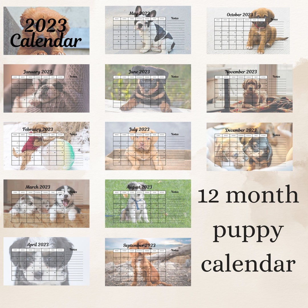 Printable Calendar 2023 Template Customisable Puppy Calendar - Etsy