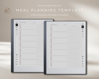 Weekly Meal Planner, Remarkable 2 Template, Meal Planning Instant Download, Grocery List, Menu Plan, Food Shop, Food Planner