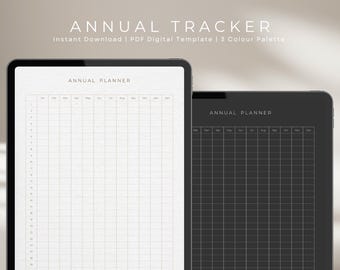 Annual Tracker Digital Template: Minimalist One-Page Planner (PDF Download)