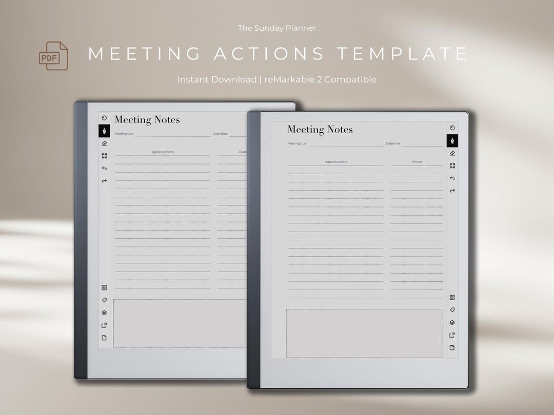 Remarkable 2 Meeting Actions Digital Template Note Taking Meeting ...