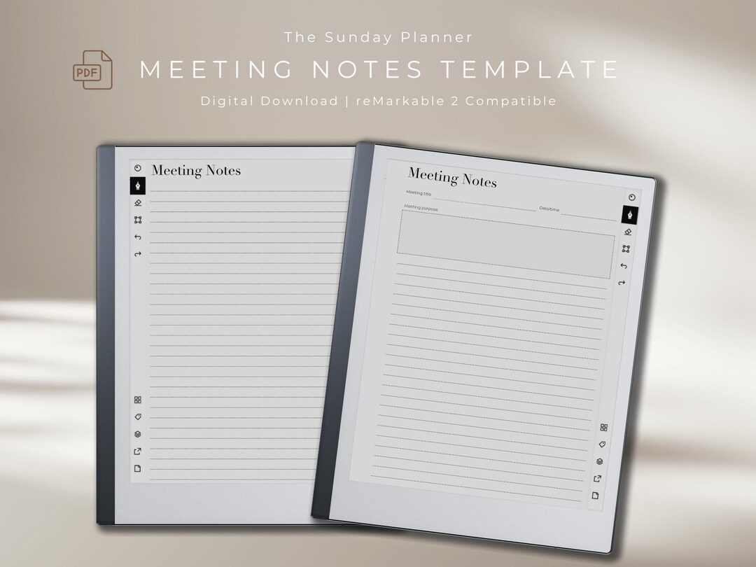 Meeting Notes Front Meeting Notes Digital Template for Remarkable 2 Tablet, Meeting Minutes ...