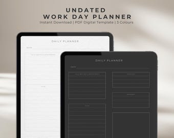 Undated Work Day Digital PDF Planner, Printable Office Productivity Template, Editable Work Schedule Organiser
