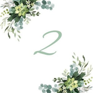 Blue Green Floral Table Numbers
