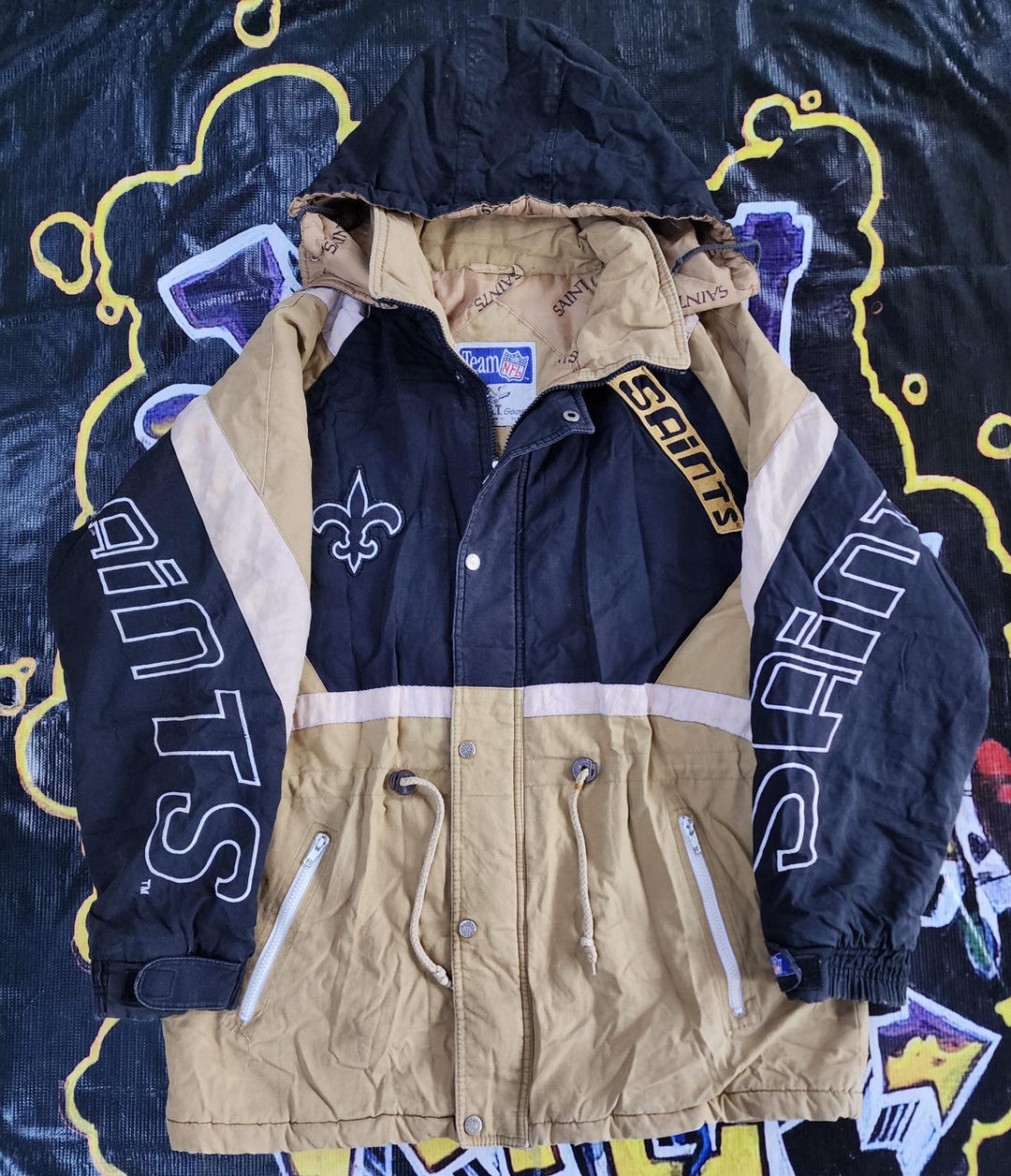 Vintage 1990s New Orleans Saints Team NFL Goose Down Trench Coat