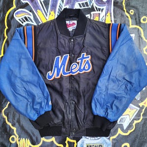 Vintage 90s New York Mets Majestic Authentic Diamond Collection Satin Bomber Jacket Large