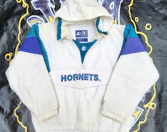 RARE!!! White Vintage 90s Charlotte Hornets Starter Pouch Jacket Large