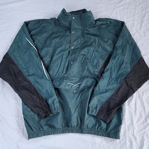 Vintage 1990s Green Black Tuck Away Hood Reebok Windbreaker Medium