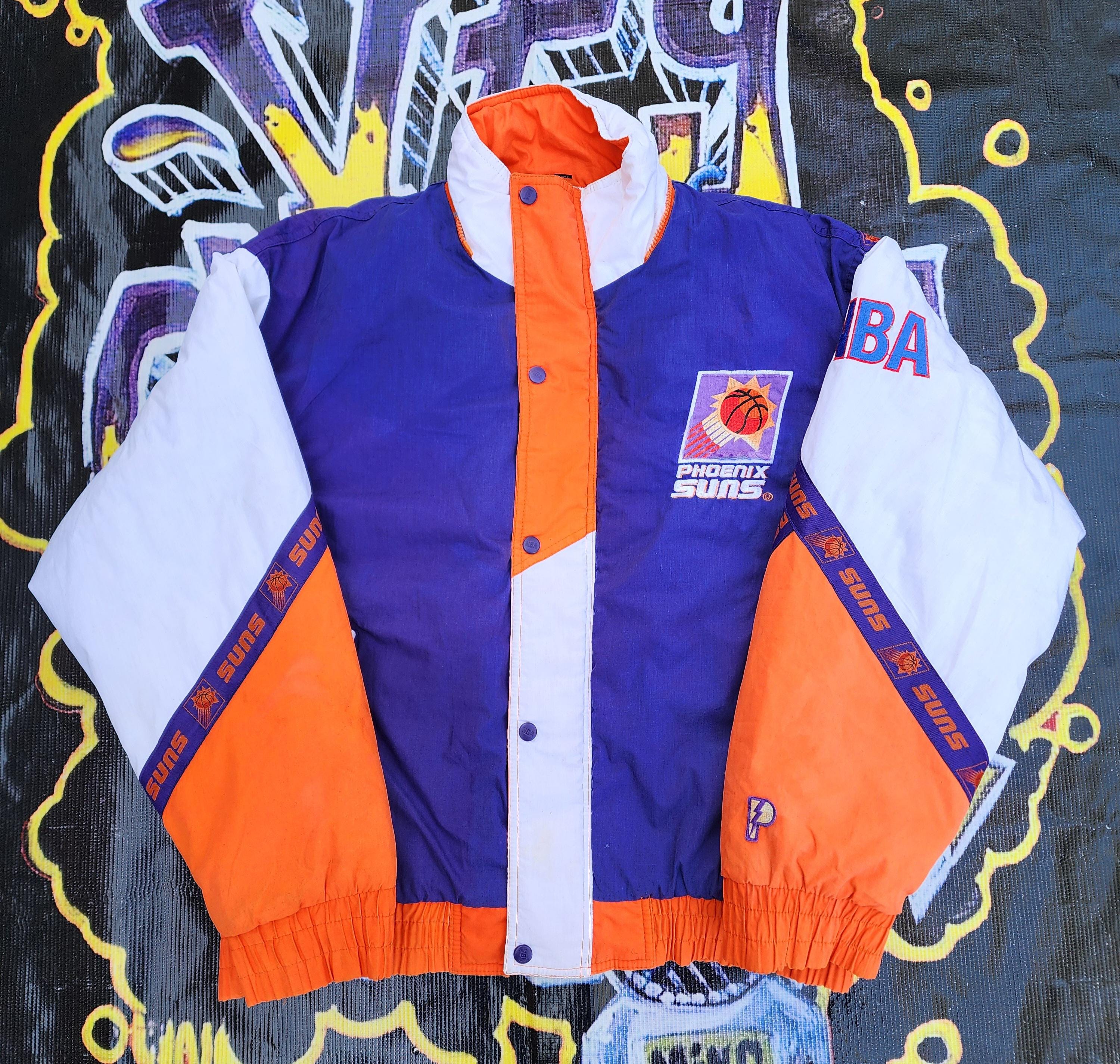 し*読様 NBA PROPLAYER PHOENIX SUNS ナイロンJKT Vintage 90s Phoenix Suns Starter Pouch Jacket Black Purple M/L