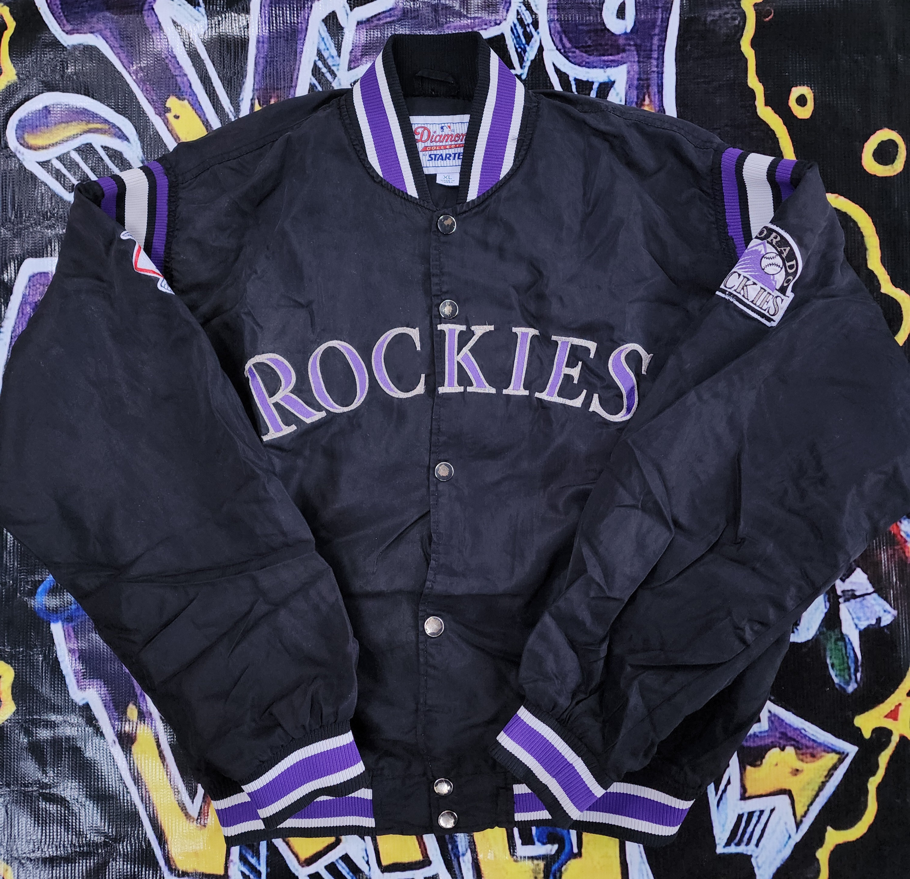 90s USA製 STARTER ロッキーズ ROCKIES スタジャン XL USA製 90s ビンテージ STARTER スターター MLB オフィシャル ROCKIES