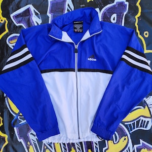 Vintage 1990s Adidas Blue White Black Color Block Windbreaker M Medium