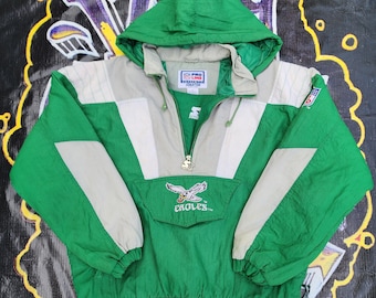 Vintage 1990s Philadelphia Eagles Starter Pouch Color Block Jacket Kelly Green Large