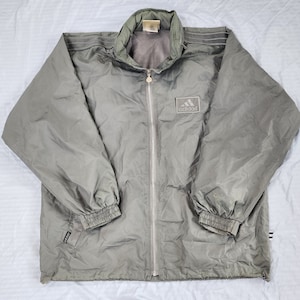 Vintage 1990s Adidas Mesh Lined Gray Tuck Away Hood Jacket XL
