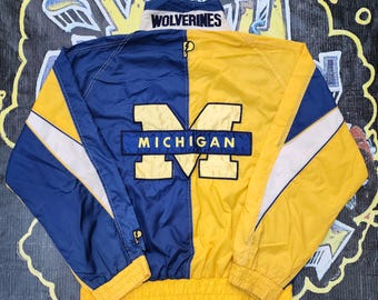 Vintage 90s University of Michigan Wolverines Pro Player 2 Tone Windbreaker Jacket L vtg NCAA