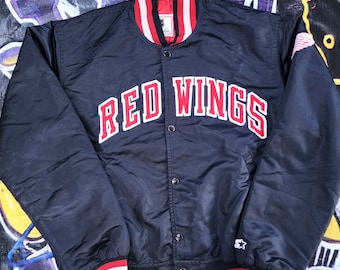 Vintage 1990s Detroit Red Wings Starter Satin Jacket Black Large