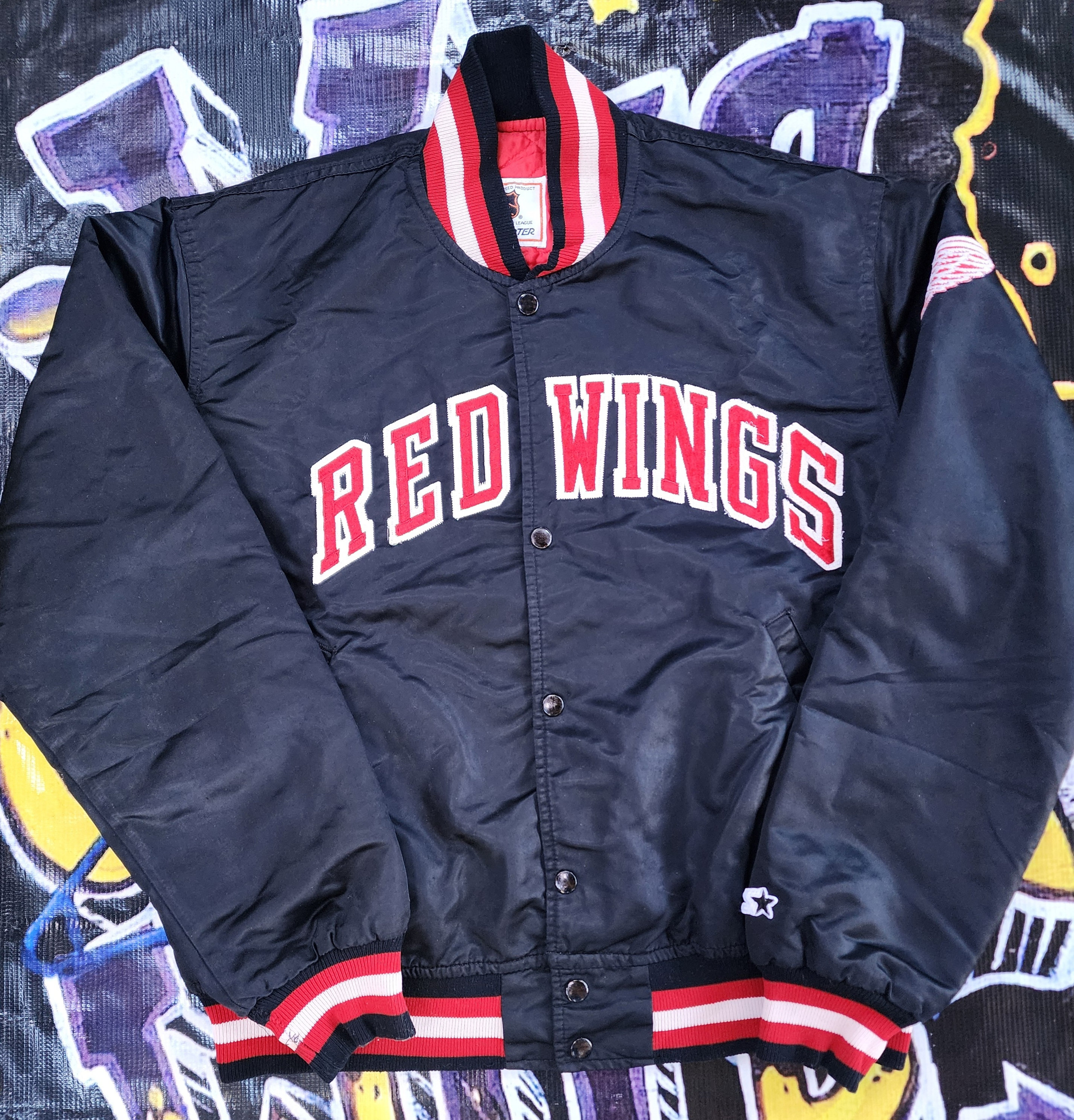 Vintage 1990s Detroit Red Wings Starter Satin Jacket Black Large