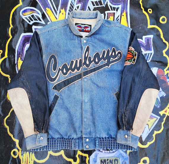 Vintage 1990s Dallas Cowboys Jeff Hamilton Denim Leather Letterman
