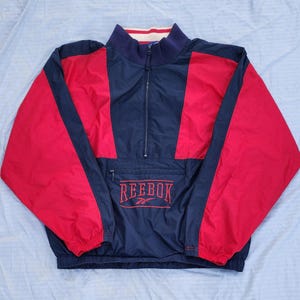 Vintage 1990s Reebok Black Wine Red White Track Jacket Medium