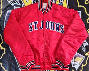 Vintage 80s 90s St. Johns University Starter Satin Bomber Jacket Red Large