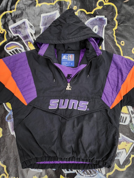 し*読様 NBA PROPLAYER PHOENIX SUNS ナイロンJKT Vintage 90s Phoenix Suns Starter Pouch Jacket Black Purple M/L