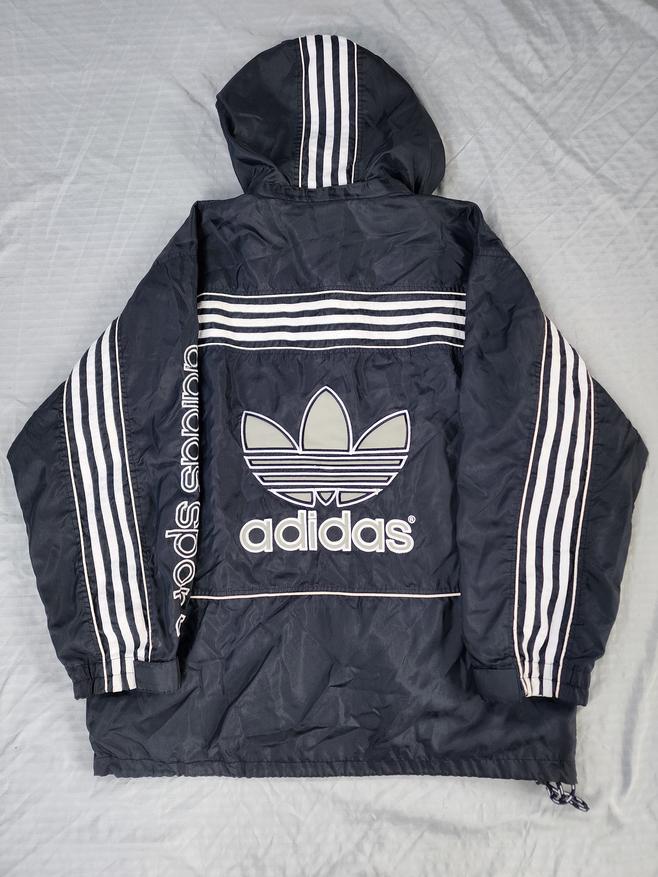 Vintage 1990s Adidas Blue White Mesh Lining Jacket Big Logo