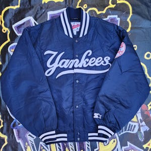 Vintage 1990s New York Yankees Starter Diamond Collection Satin Bomber Jacket L-XL