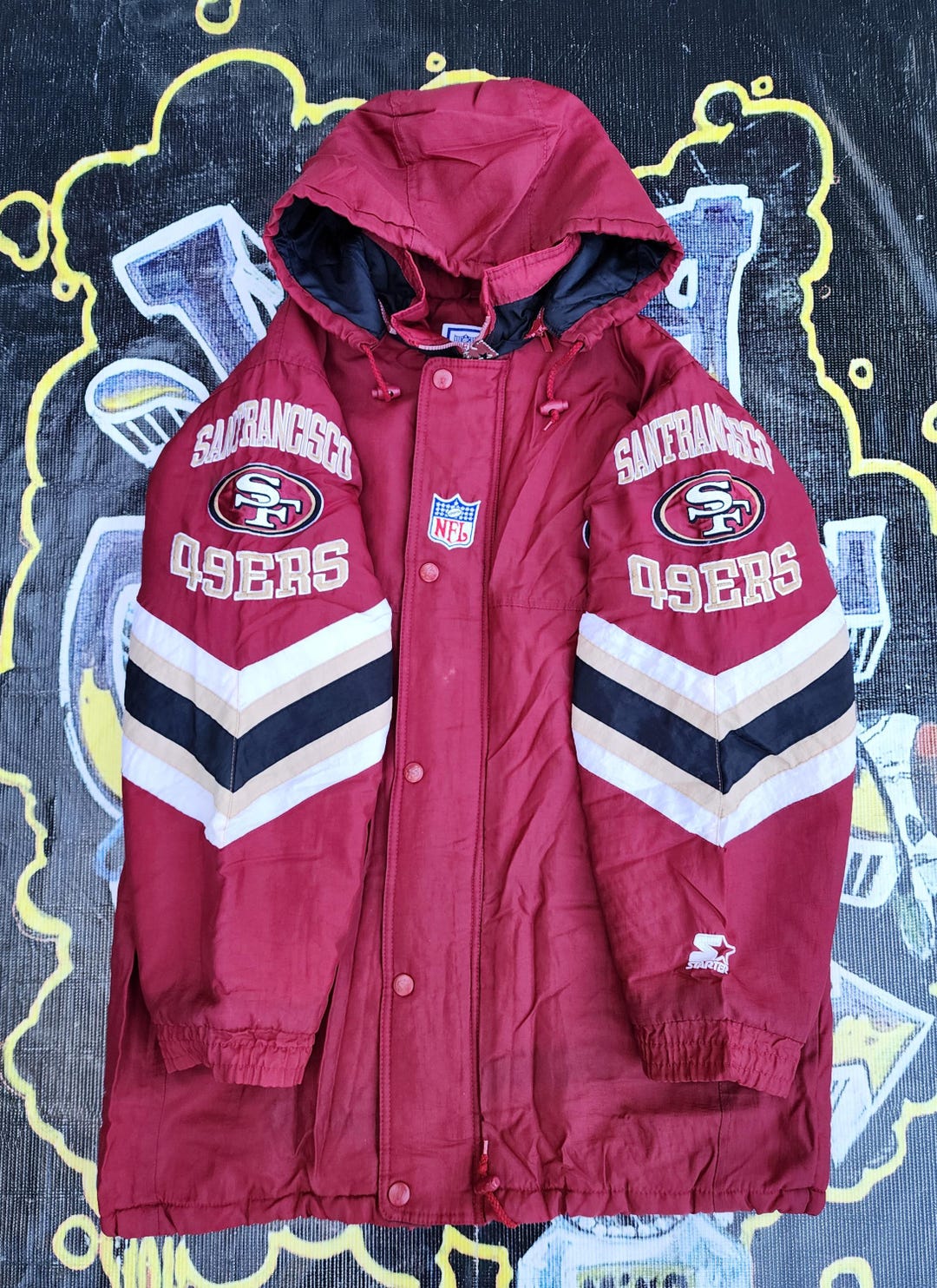 Vintage 90s San Francisco 49ers Gold Black Arm Logos Full Zip