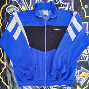 Vintage 1990s Adidas Blue Black White Track Jacket L Large