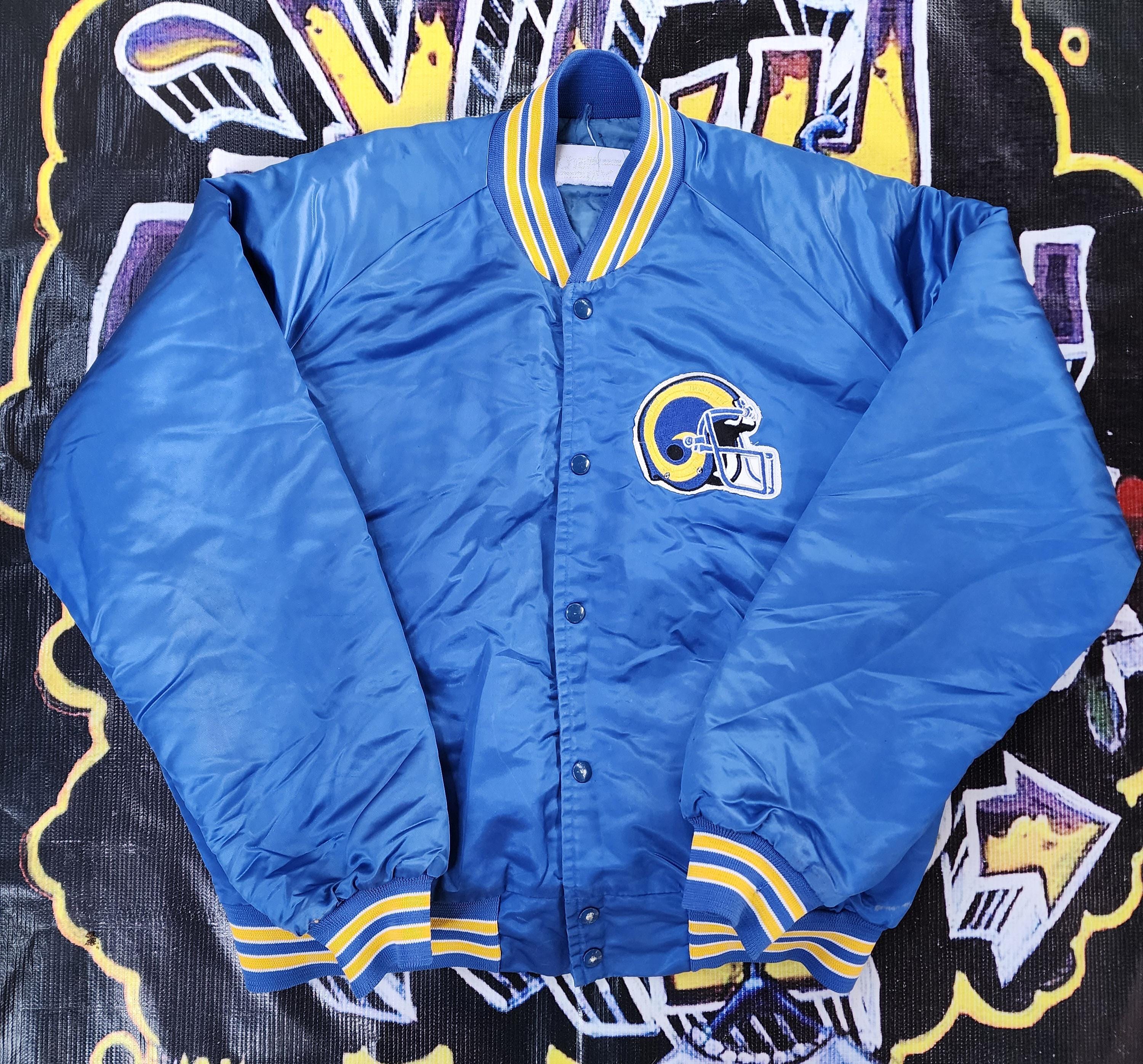 Vintage 1980s Los Angeles Rams Chalk Line Satin Bomber Spellout
