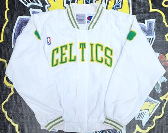 Vintage 90s Boston Celtics Champion Warm Up Jacket White Green M vtg NBA